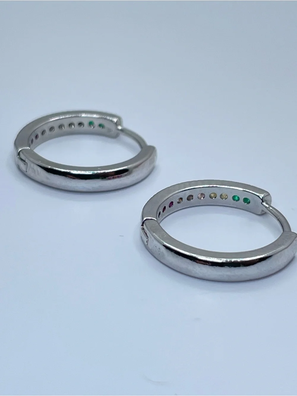 Silver Rainbow Crystal Hoop Earrings Colorful Minimalist Chic